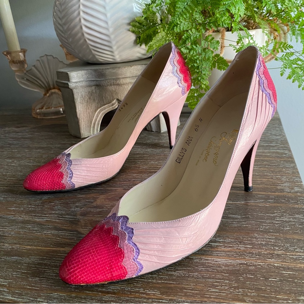 Rare Vintage Rosina Ferragamo Blush Raspberry Python Leather Designer Pumps 6.5N - Picture 3 of 16